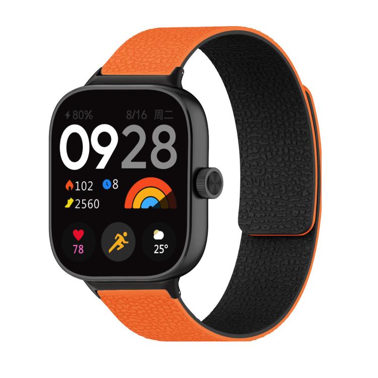For Xiaomi Smart Band 9 Pro / Redmi Watch 5 Lychee Texture Soft Magnetic Silicone Watch Band(Orange Black)
