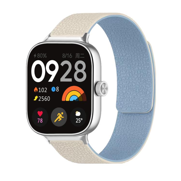 For Xiaomi Smart Band 9 Pro / Redmi Watch 5 Lychee Texture Soft Magnetic Silicone Watch Band(White Blue)