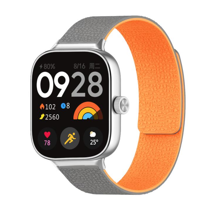 For Xiaomi Smart Band 9 Pro / Redmi Watch 5 Lychee Texture Soft Magnetic Silicone Watch Band(Gray Orange)