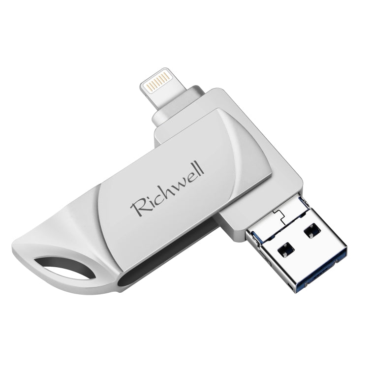 Richwell DXZ128 USB Flash Disk 128G 3 in 1 Micro USB + 8 Pin + USB 3.0 Compatible IPhone & IOS(Silver)
