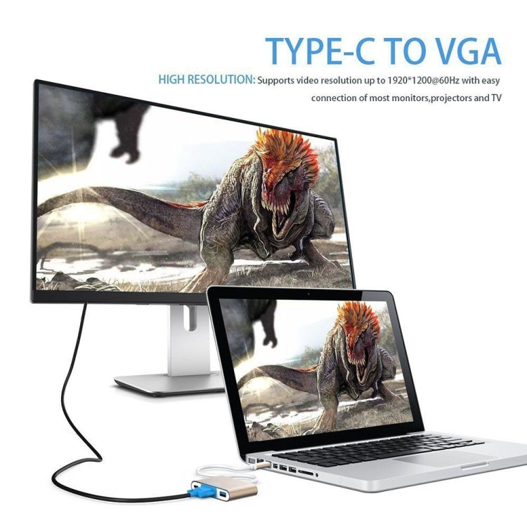 USB Type C to VGA 3-in-1 Hub Adapter supports USB Type C tablets and laptops for Macbook Pro / Google ChromeBook(Silver) - Cable & Adapters by PMC TechLife | Online Shopping South Africa | PMC TechLife