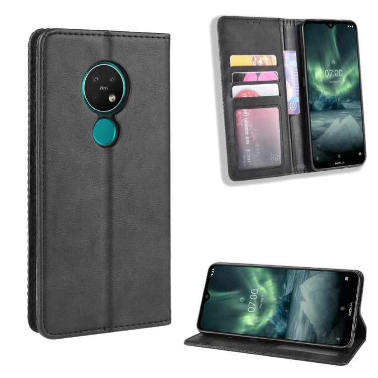 For Nokia 7.2 / Nokia 6.2 Magnetic Buckle Retro Crazy Horse Texture Horizontal Flip Leather Case , with Holder & Card Slots & Photo Frame(Black)