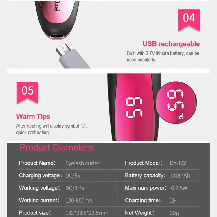 Duosi DY-102 Portable Pen Style Heated Long-Lasting Electric Ironing Eyelash Curler USB Rechargeable Electric Heated Makeup Curling Clip - free shipping - PMC Jewellery - Order now!