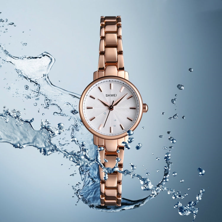Skmei 1410 Lady Quartz Watch European and American Fashion Watch Business Leisure Steel Belt Lady Watch(Rose Gold)