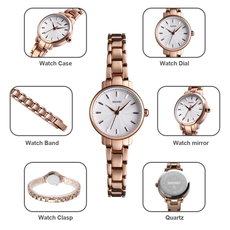 Skmei 1410 Lady Quartz Watch European and American Fashion Watch Business Leisure Steel Belt Lady Watch(Silver)
