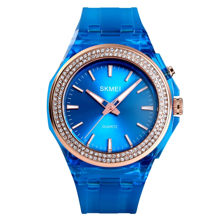 SkMEI 1553 Women LED Color Light Transparent Water-resistant Watch Inlaid With Water Drill(Blue)