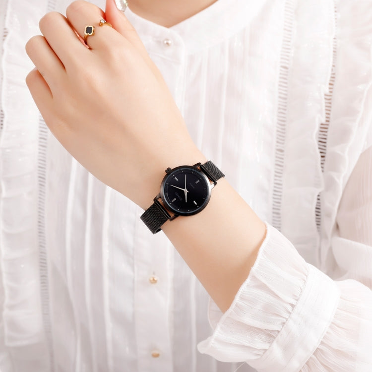 SKMEI 1528 Simple Fashion Lady Watch Casual Netting Scale(Black)