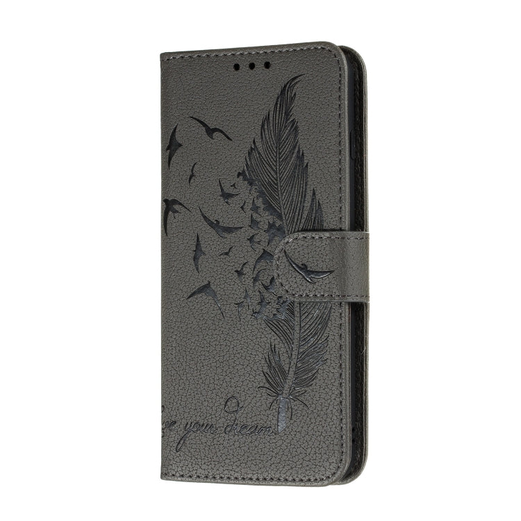 For Galaxy S20+ Litchi Texture Feather Embossing Horizontal Flip PU Leather Case with Holder & Card Slots & Wallet & Photo Frame & Lanyard(Grey)