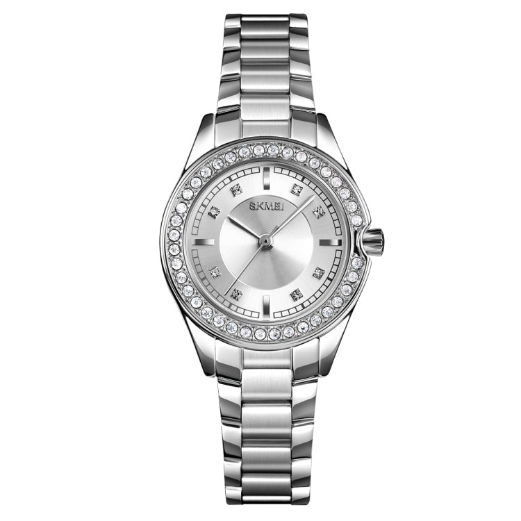 SKMEI 1534 elegant water-resistant quartz steel band watch with diamond inlay(Silver)