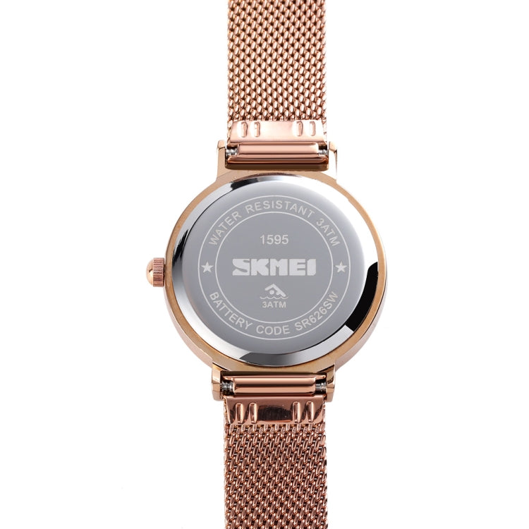 Skmei 1595 Fashion Elegant Scale Free Steel Mesh Belt Women's Watch Water-resistant Business Student Quartz Watch Female(Gold)