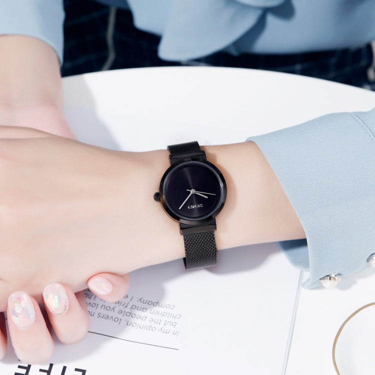 Skmei 1595 Fashion Elegant Scale Free Steel Mesh Belt Women's Watch Water-resistant Business Student Quartz Watch Female(Black)