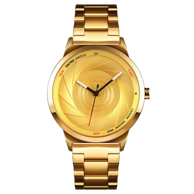 Skmei 9210 Fashion Trend Mens Business Wristwatch Simple Three-Dimensional Surface Water-resistant Gold Quartz Watch Man(Gold)