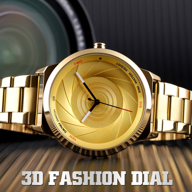Skmei 9210 Fashion Trend Mens Business Wristwatch Simple Three-Dimensional Surface Water-resistant Gold Quartz Watch Man(Black)