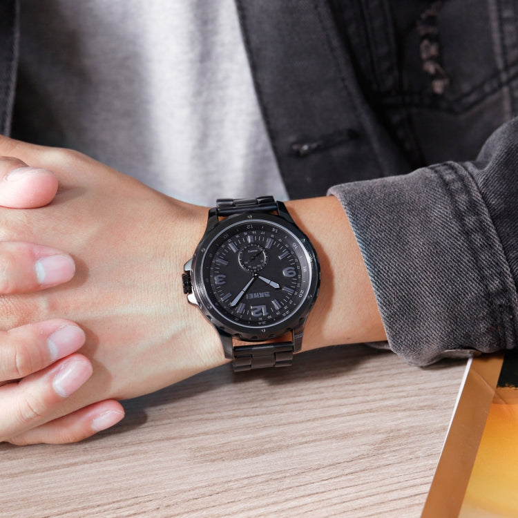 Skmei 1513 Fashion Trendy Steel Band Quartz Watch Mens Water-resistant Leisure Watch(Black)
