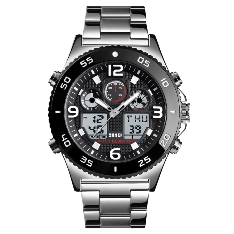 SKMEI 1538 Multi-Function Time Large Dial Steel Belt Men Casual Sports Electronic Watch(Silver-Steel Belt)