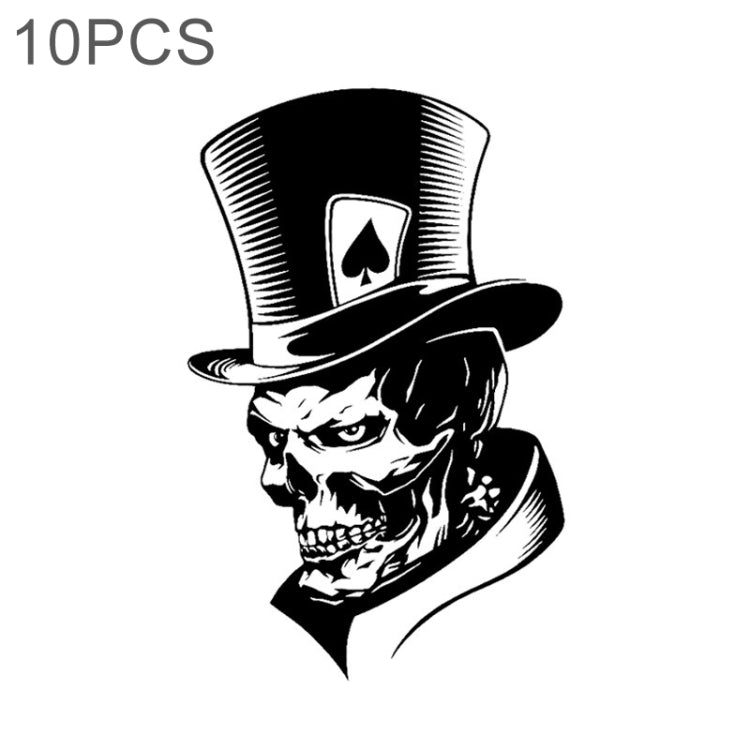 10 PCS Joker Skeleton Skull Playing Cards Poker Monster Hat Shape Vinyl Car Sticker, Size: 11.3x17.6cm (Black)