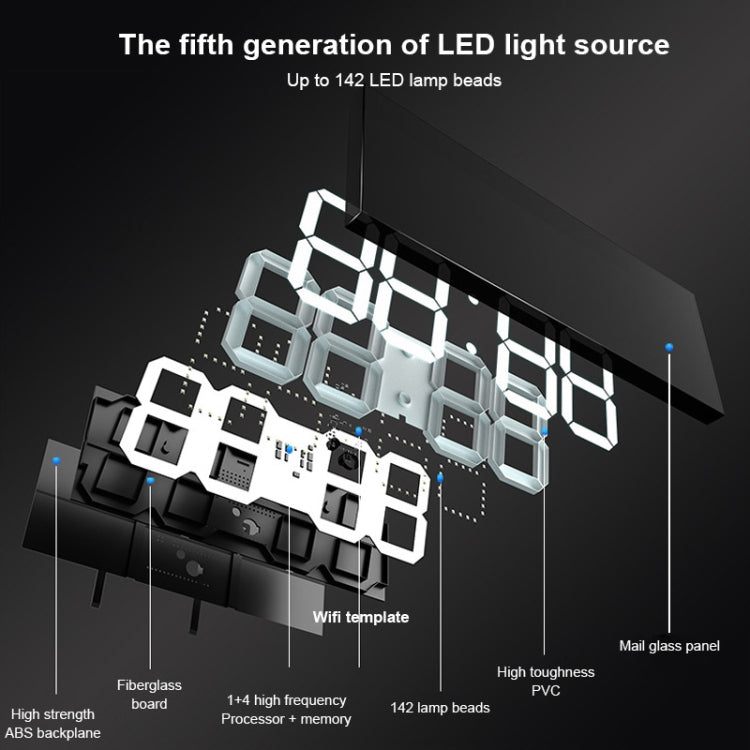 LED Digital Clock Living Room Wall Clock Creative WIFI Clock US Plug, Style:4 Bit WIFI, Color:Sealed Box White