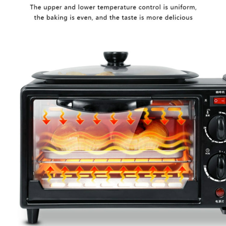 3 in 1 Electric Breakfast Machine Multifunction Coffee Maker + Frying Pan + Mini Oven Household Bread Pizza Oven(Black)