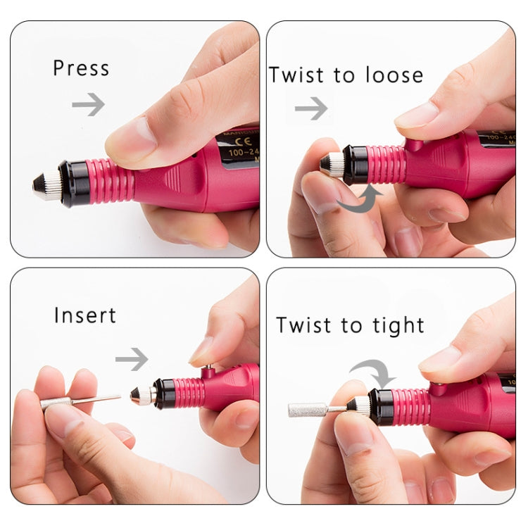 1 Set Power Professional Electric Manicure Machine Pen Pedicure Nail File Nail Tools 6 bits Drill Nail Drill Machine(US White)