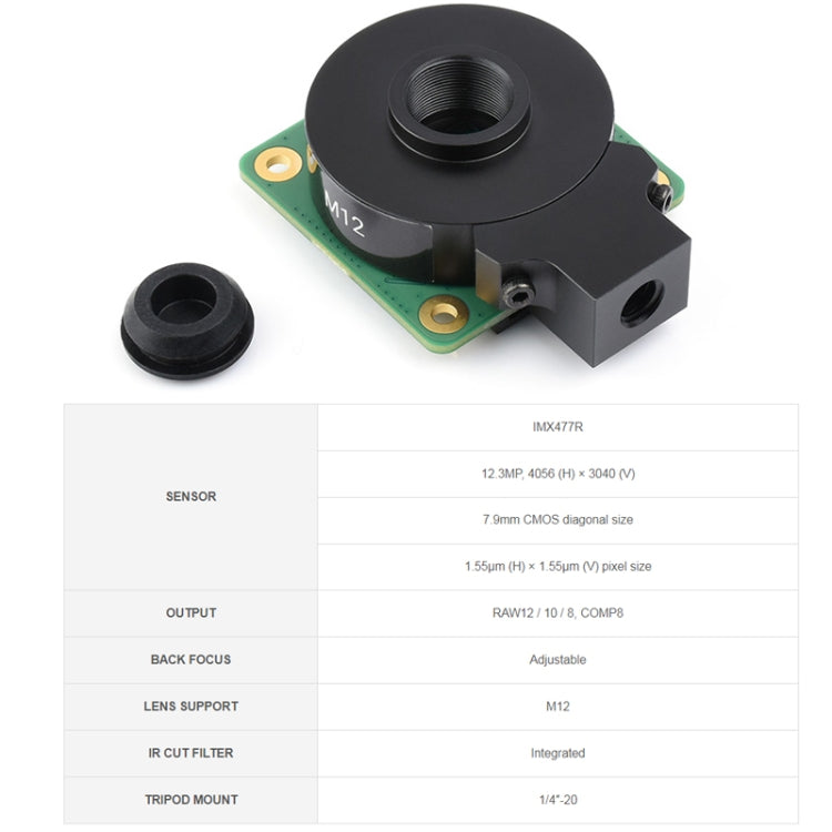 Waveshare For Raspberry Pi Camera M12 High Sensitivity Lens, 12.3MP IMX477R Sensor, 23945 - free shipping - PMC TechLife - Order now!