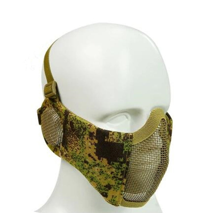 WoSporT Half Face Metal Net Field Ear Protection Outdoor Cycling Steel Mask(Army Green Flower)
