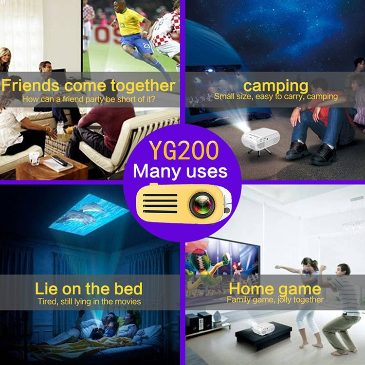 YG200 Portable LED Pocket Mini Projector AV USB SD HDMI Video Movie Game Home Theater Video Projector, US Plug(Black and White)