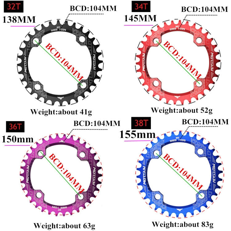 MOTSUV Narrow Wide Chainring MTB Bicycle 104BCD Tooth Plate Parts(Yellow)