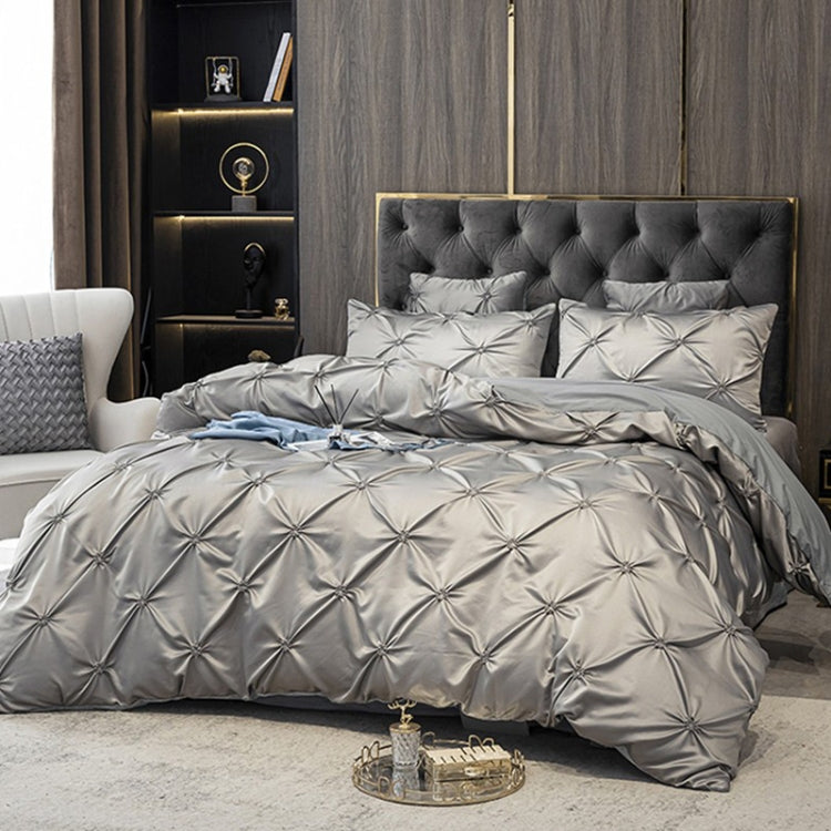 Washed Silk Flower Quilt Cover Bed Linings, Size:2.3x2.6m Three Piece Set(Silver Grey) - Bedding by PMC TechLife | Online Shopping South Africa | PMC TechLife