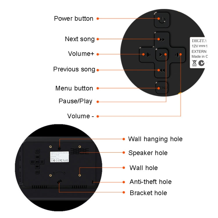 DPF-1201 12 inch 1280x800 Resolution Wall Mounted Advertising Machine LCD Electronic Photo Frame, Plug:UK Plug(Black)