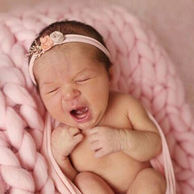 50x50cm Soft Newborn Photography Prop Chunky Knit Blanket for 100 Days Milestone(White)