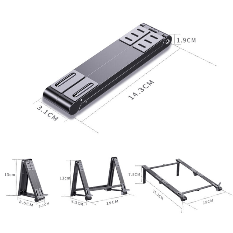 Oatsbasf 03040 Metal Mini Notebook Stand Aluminum Alloy Computer Cooling Folding Bracket(Grey) - free shipping - PMC Jewellery - Order now!