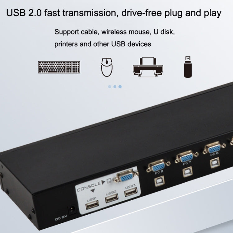 FJGEAR FJ-810UK 8 In 1 Out USB KVM Switcher With Desktop Switch, Plug Type:US Plug(Black)