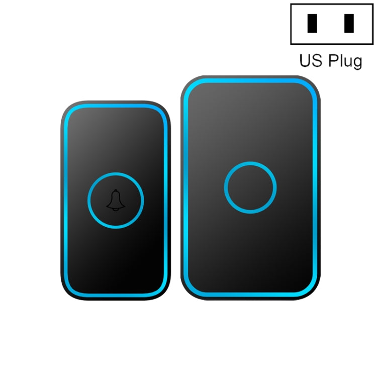 CACAZI A78 Long-Distance Wireless Doorbell Intelligent Remote Control Electronic Doorbell, Style:US Plug(Elegant Black)