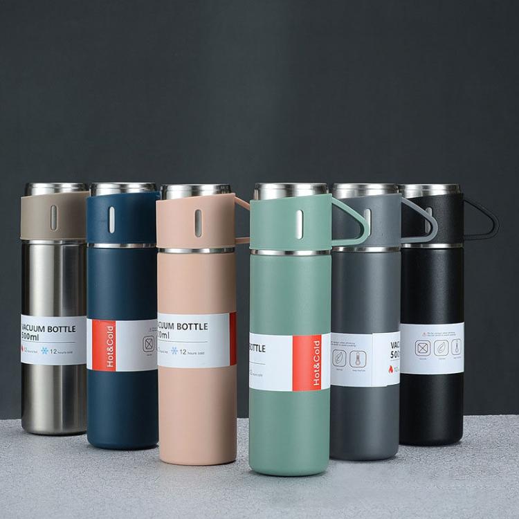 500ml 304 Stainless Steel Thermos Cup Portable Business Tea Cup,Spec: Gift Box Set(Gray)