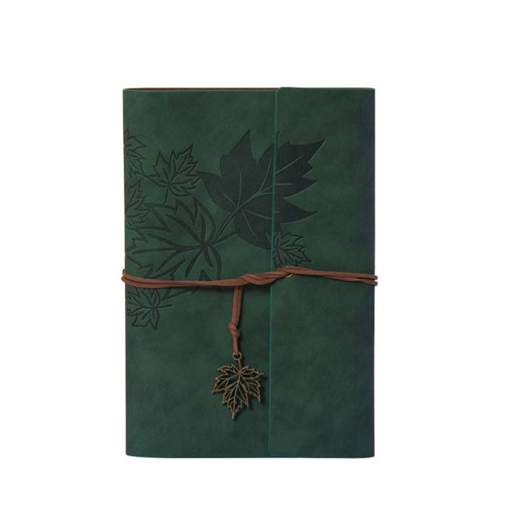A6 PU Maple Retro Straps Handbook Loose-leaf Notebook(Army Green)