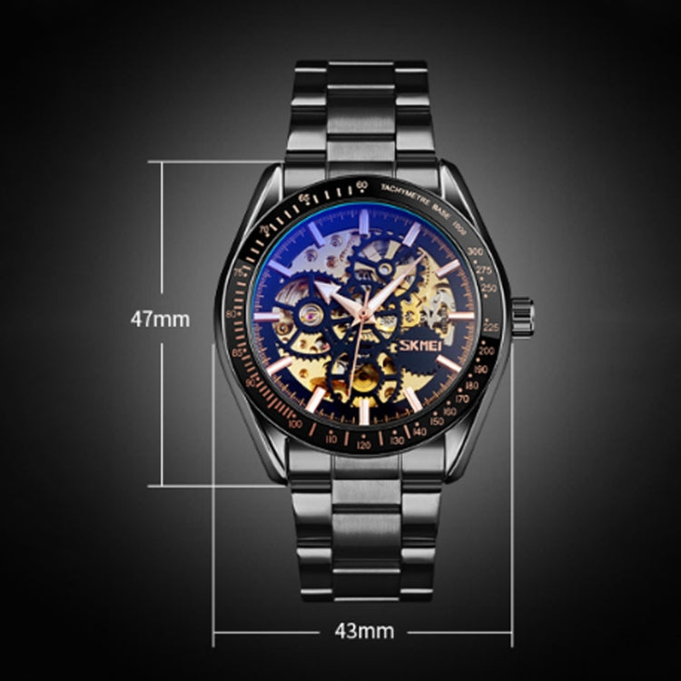 SKMEI 9194 Men Automatic Skeleton Mechanical Steel Band Watch (Rose Gold)