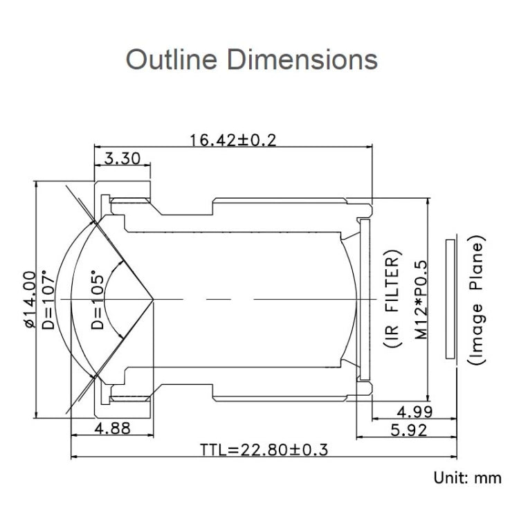 Waveshare WS1053516 For Raspberry Pi M12 High Resolution Lens, 16MP, 105 Degree FOV, 3.56mm Focal length 23966