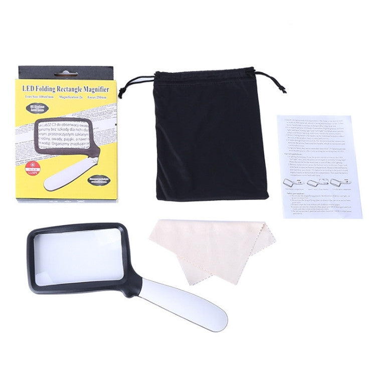 2X Handheld Folding Five LED Lights For Elderly People Reading Newspapers HD Acrylic Optical Lens Magnifying Glass - Hand Held Style by PMC TechLife | Online Shopping South Africa | PMC TechLife | Buy Now Pay Later Mobicred
