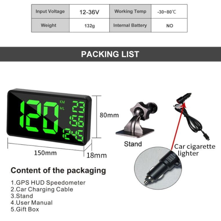 C1090 6.2 inch HUD Car Head-up Display GPS Car Universal Mileage Speed Meter Speeding Alarm / GPS Satellite Speed Measurement(Black) - free shipping - PMC TechLife - Order now!