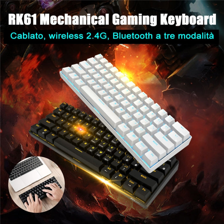 RK61 61 Keys Bluetooth / 2.4G Wireless / USB Wired Three Modes Tablet Mobile Gaming Mechanical Keyboard, Cable Length: 1.5m, Style:Tea Shaft(Black)