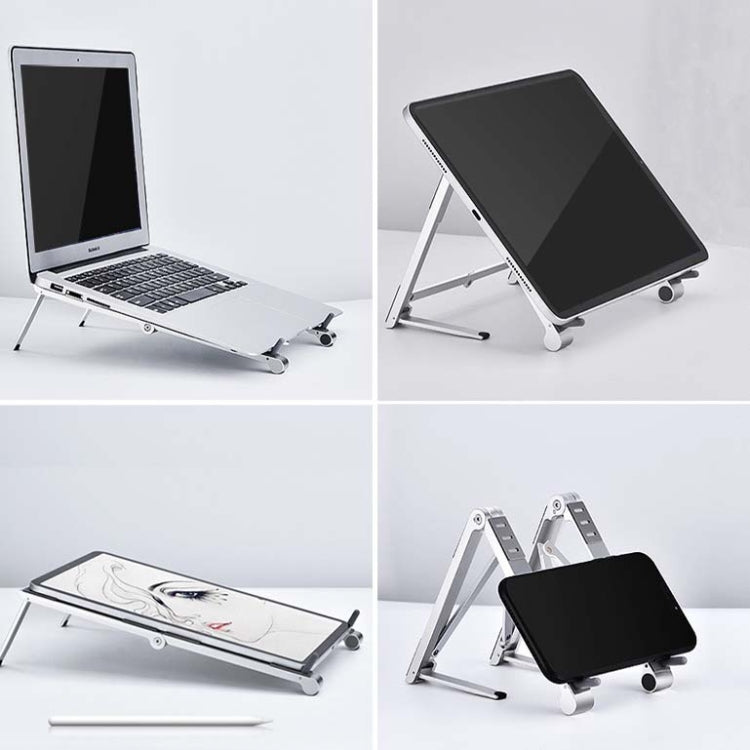 Metal Laptop Stand Computer Cooling Folding Mini Flat Raised Bracket(Gray)