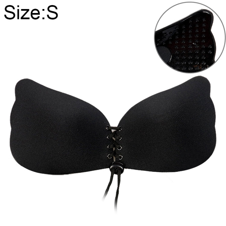 Women Self-Adhesive Strapless Bandage Blackless Solid Bra Silicone Underwear Invisible Bra, Size:S (T Black)