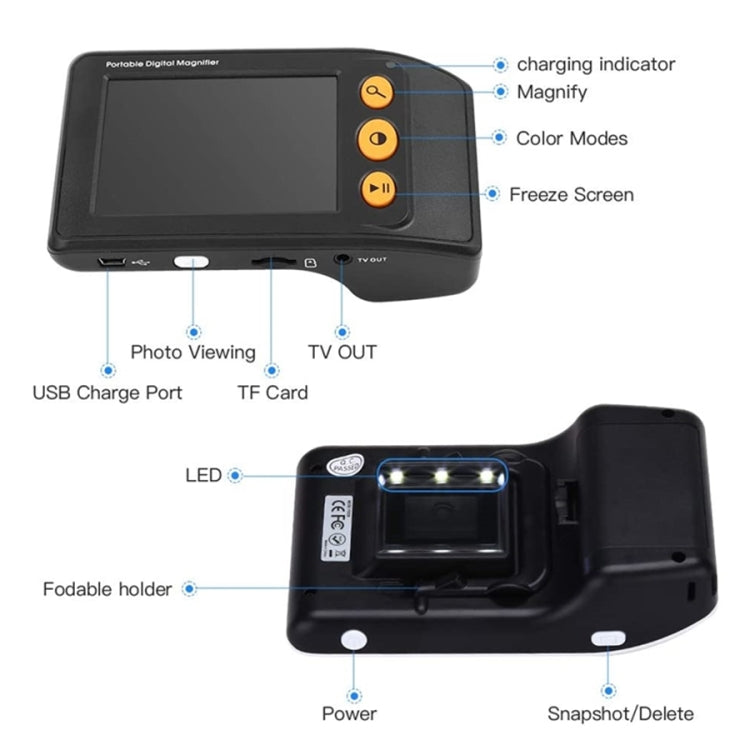 3.5 Inch 2X-25X High-Definition Handheld Magnifying Glass Electronic Vision Aid(Black) - Hand Held Style by PMC Jewellery | Online Shopping South Africa | PMC Jewellery | Buy Now Pay Later Mobicred