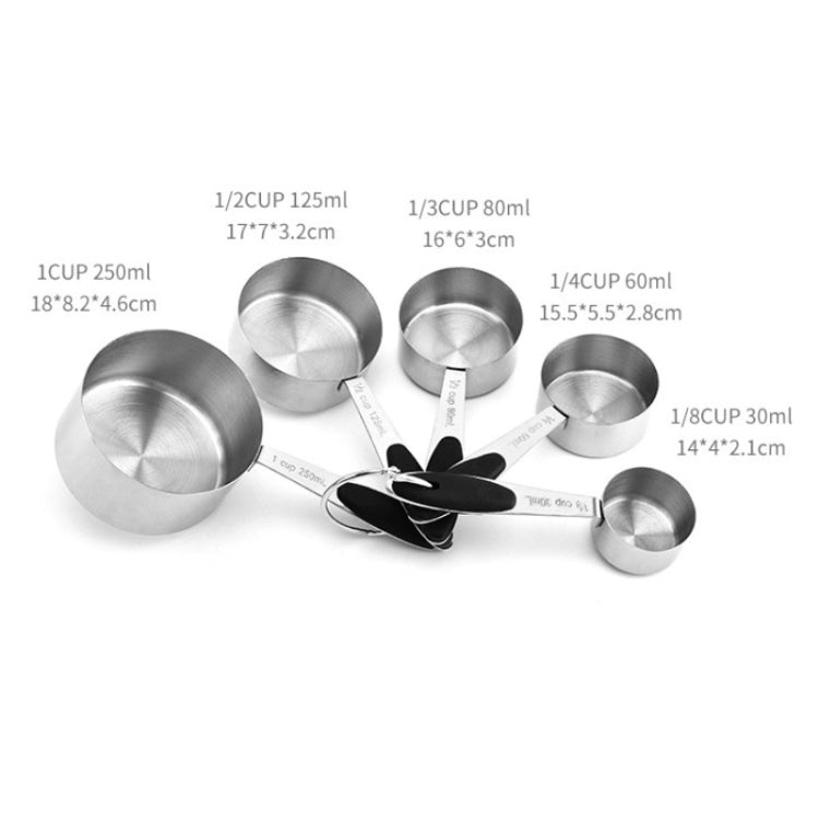 5 in 1 Stainless Steel Measuring Spoon Set Coffee Spoon Baking Kitchen Gadget, Style:Measuring Cup(Black)