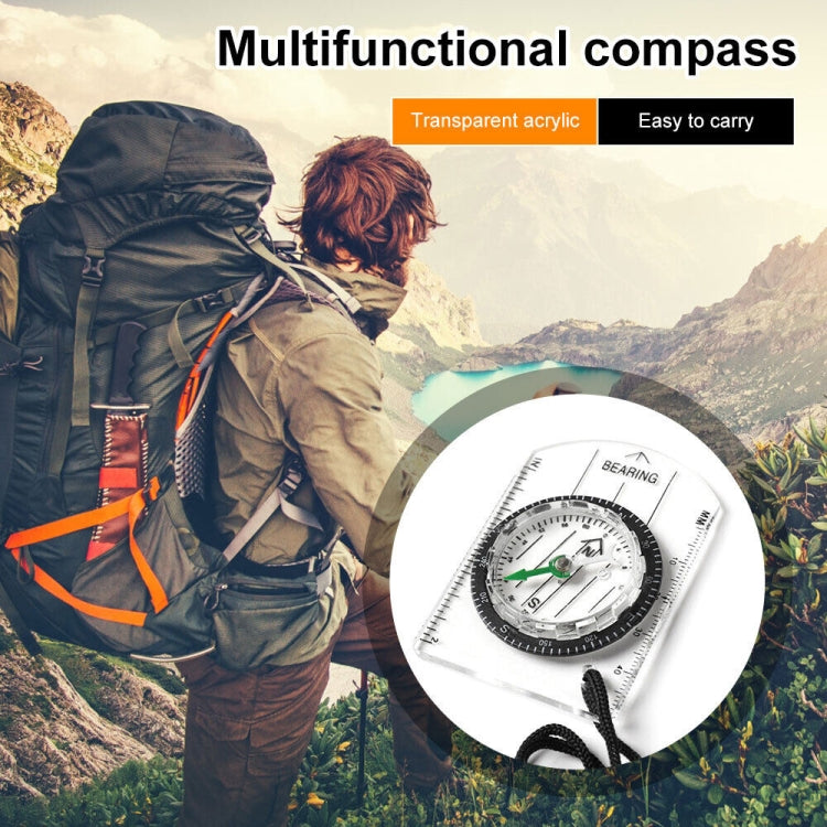 Professional Mini Compass Map Scale Ruler Multifunctional Equipment Outdoor Hiking Camping Survival