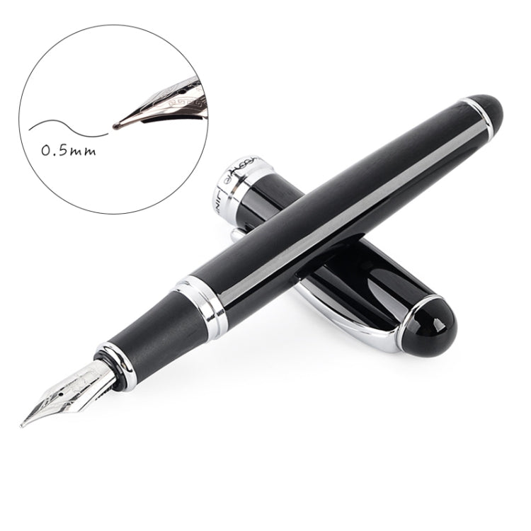 X750 Stationery Stainless Steel Fountain Pen Medium Nib Ink Pens School Oiifice Gift, Nib Size:0.5mm(Black)