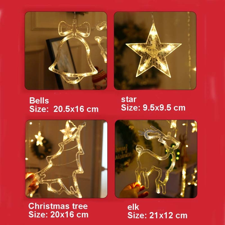 LED Curtain Lights Christmas Decoration Bell And Deer String Lights, Power Supply:Battery Box with RC(Warm White Light)