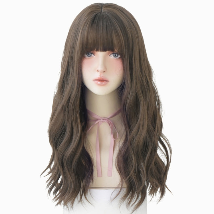 Ladies Long Hair Slightly Curly Wig Natural Fluffy Hair Cover, Color:Dark Brown