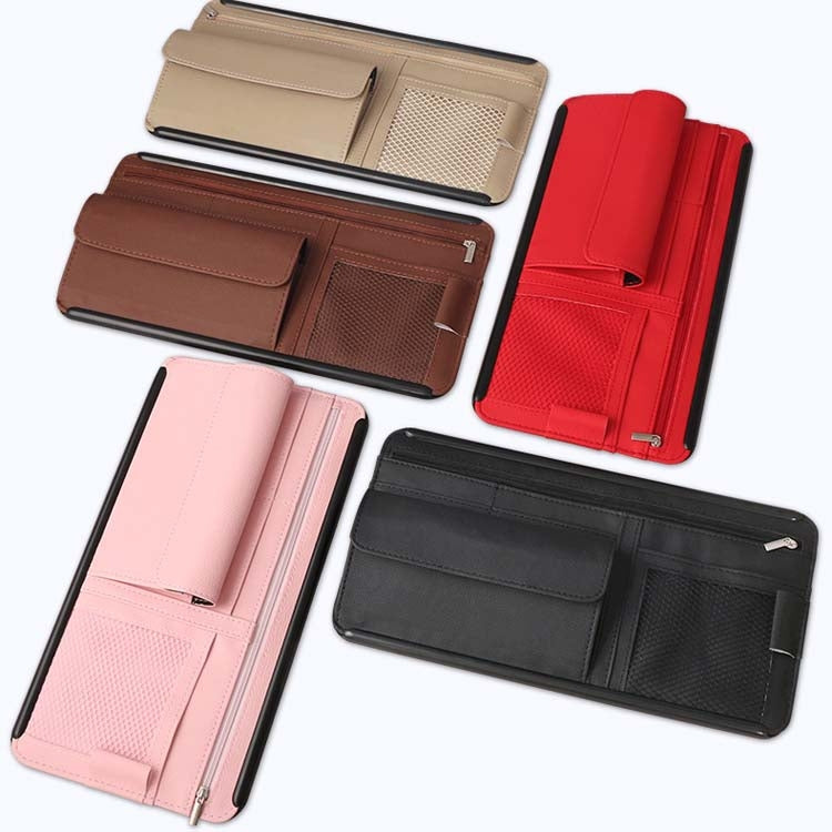 Car Sun Block Glasses Case Document Holder Car Plastic Frame Zipper Type Multi-Function Card Bag Storage Bag(Brown) - Sunglasses & Glasses Clips by PMC Jewellery | Online Shopping South Africa | PMC Jewellery | Buy Now Pay Later Mobicred