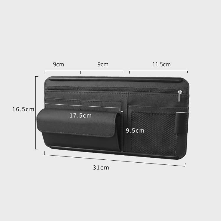 Car Sun Block Glasses Case Document Holder Car Plastic Frame Zipper Type Multi-Function Card Bag Storage Bag(Beige)